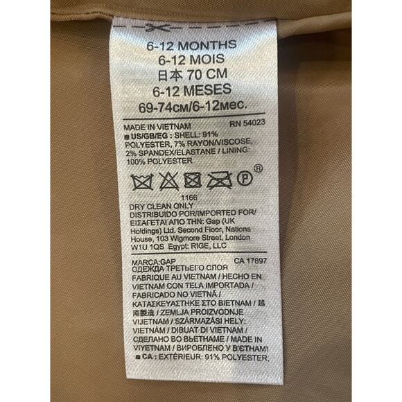 Baby Gap Double Breasted Tan Girl’s Coat with Bow Detail 6-12 months - Picture 5 of 5